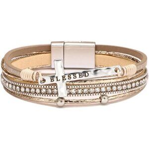 Leopard Bracelet for Women, Boho Leather Wrap Multi-Layer Pearl Crystal Bracelet